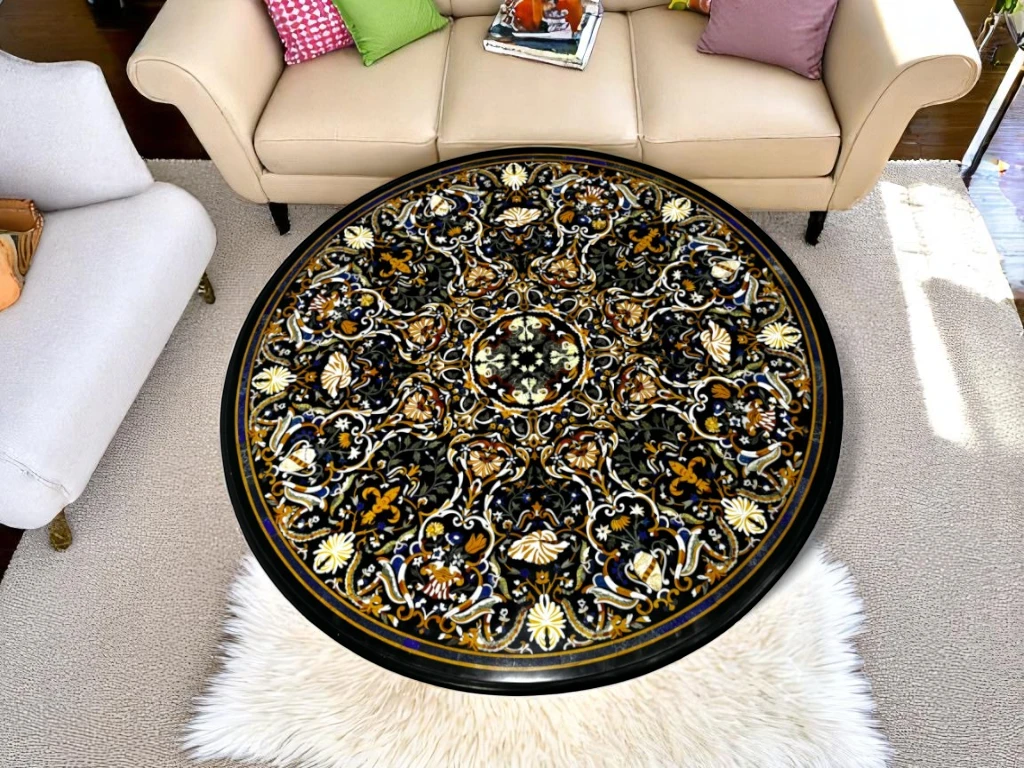 Stone Round Coffee Table : Exclusive Black Marble Furniture